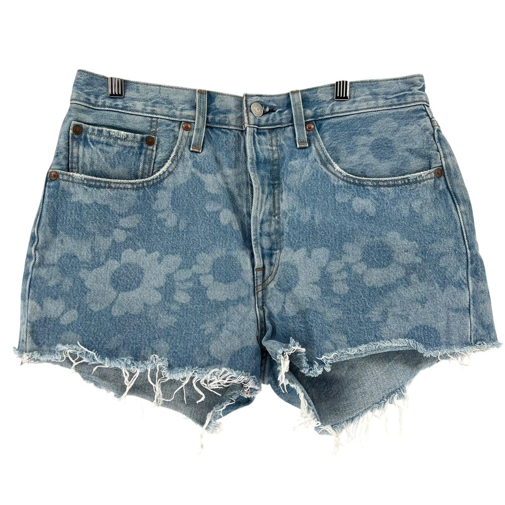 Levi's‎ 501 Shorts Womens 30 Blue Denim High Rise Button Fly Frayed Hem Floral